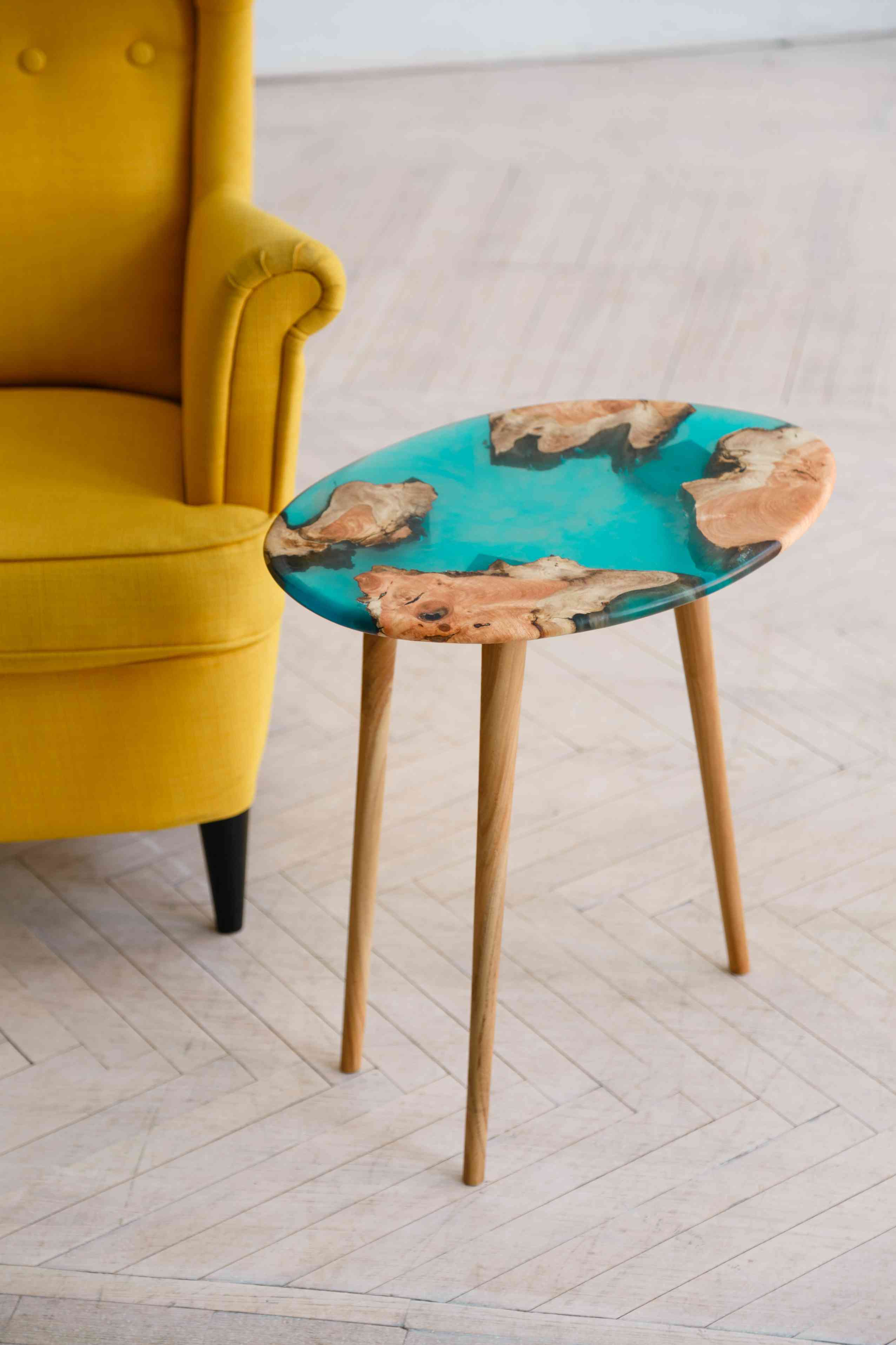 Столик "Голубое море 3", деревянные ножки, h- 520 мм