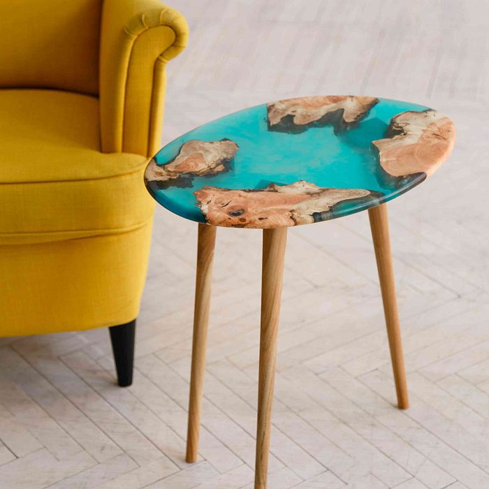 Столик "Голубое море 3", деревянные ножки, h- 520 мм